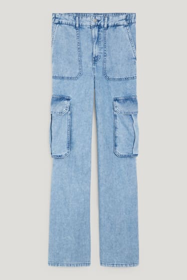 Clockhouse Girls - CLOCKHOUSE - Straight Cargo Jeans - High Waist - jeans-hellblau