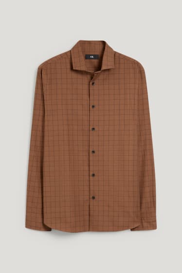 Herren - Hemd - Regular Fit - Cutaway - kariert - braun
