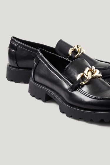 Damen - Loafer - Lederimitat - schwarz