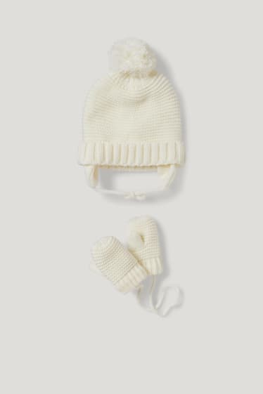 Bebés niñas - Set - gorro y manoplas para bebé - 2 piezas - blanco roto