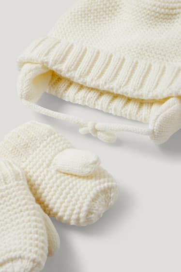 Bebés niñas - Set - gorro y manoplas para bebé - 2 piezas - blanco roto