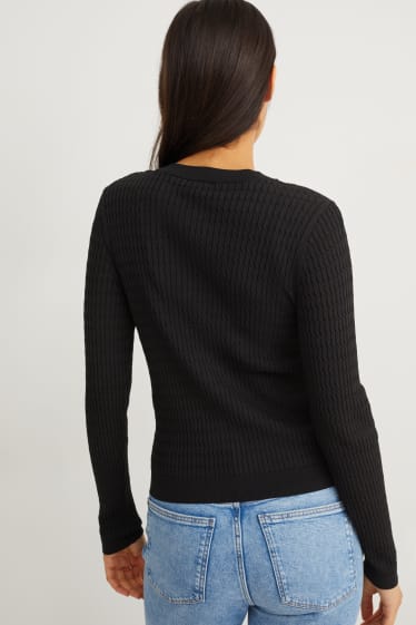 Damen - Strickjacke - Zopfmuster - schwarz