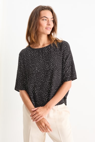 Damen - Bluse - gepunktet - schwarz
