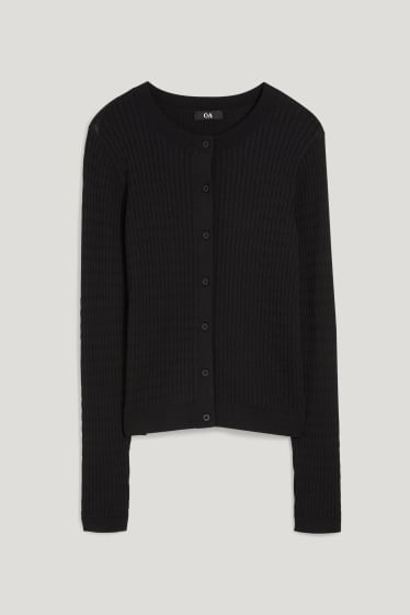 Damen - Strickjacke - Zopfmuster - schwarz