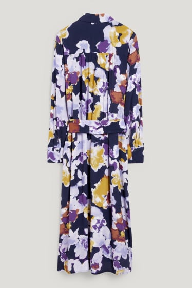 Damen - Blusenkleid - geblümt - dunkelblau