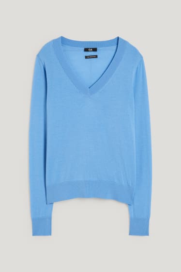 Damen - Basic-Merino-Pullover - hellblau