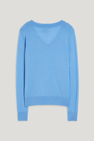 Damen - Basic-Merino-Pullover - hellblau