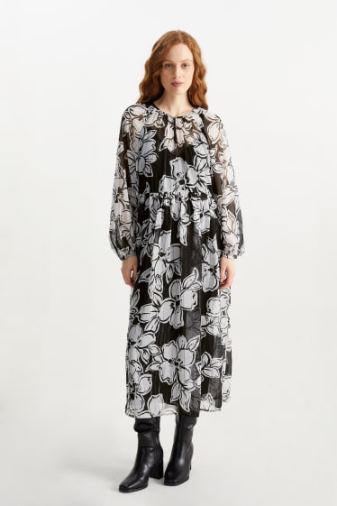 Damen - Chiffon-Kleid - geblümt - schwarz