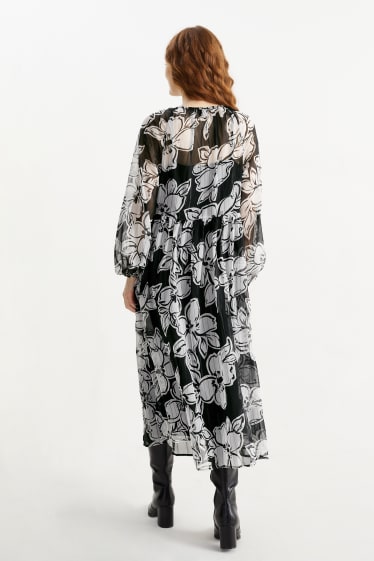 Damen - Chiffon-Kleid - geblümt - schwarz