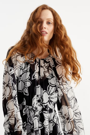 Damen - Chiffon-Kleid - geblümt - schwarz