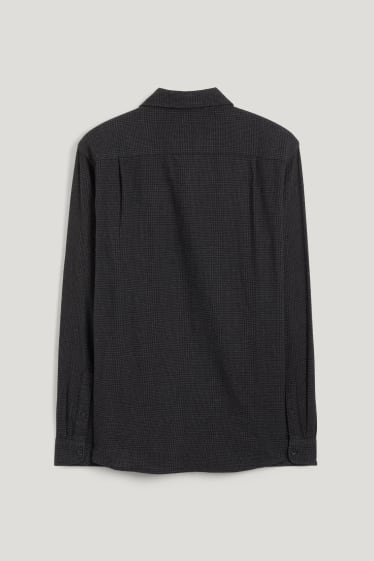 Herren - Hemd - Slim Fit - Cutaway - kariert - schwarz