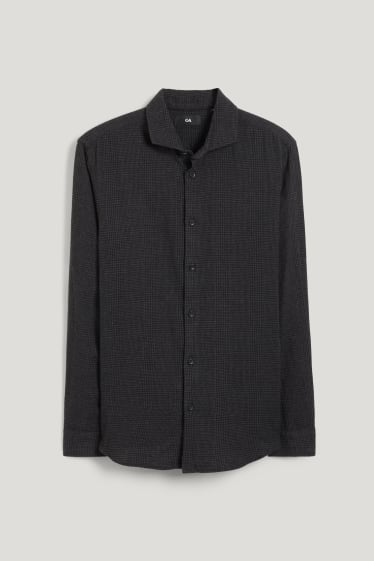 Herren - Hemd - Slim Fit - Cutaway - kariert - schwarz