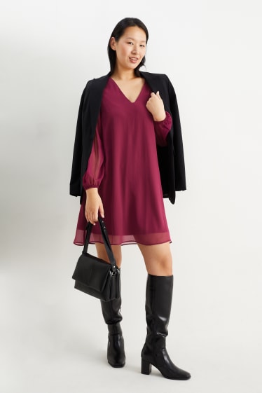 Damen - Chiffon-Kleid mit V-Ausschnitt - lila