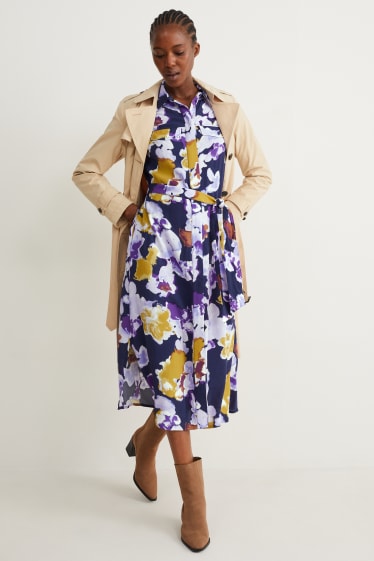 Damen - Blusenkleid - geblümt - dunkelblau