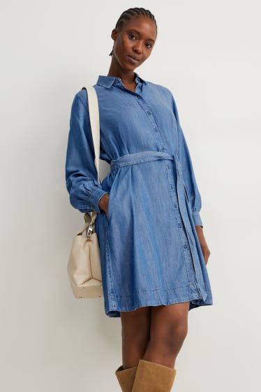 Damen - Blusenkleid - blau