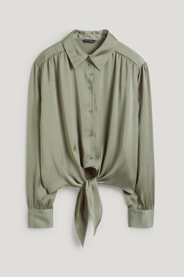Clockhouse Girls - CLOCKHOUSE - Satinbluse mit Knotendetail - grün