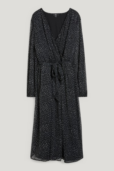 Damen - Wickelkleid - gepunktet - schwarz / weiß