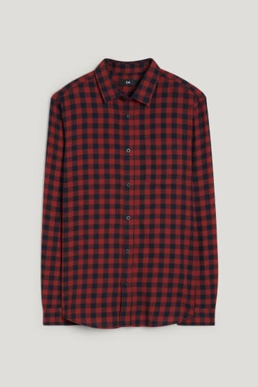 Herren - Flanellhemd - Regular Fit - Kent - kariert - dunkelrot
