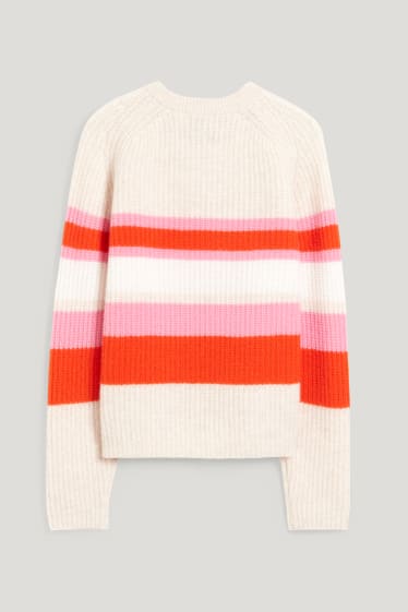 Damen - Kaschmir-Pullover - gestreift - hellbeige