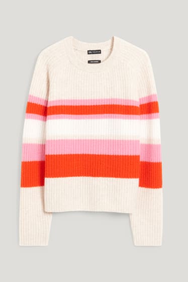 Damen - Kaschmir-Pullover - gestreift - hellbeige
