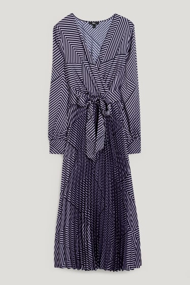 Damen - Wickelkleid - plissiert - dunkelblau