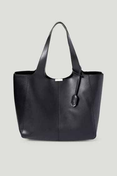 Damen - Shopper - Lederimitat - schwarz