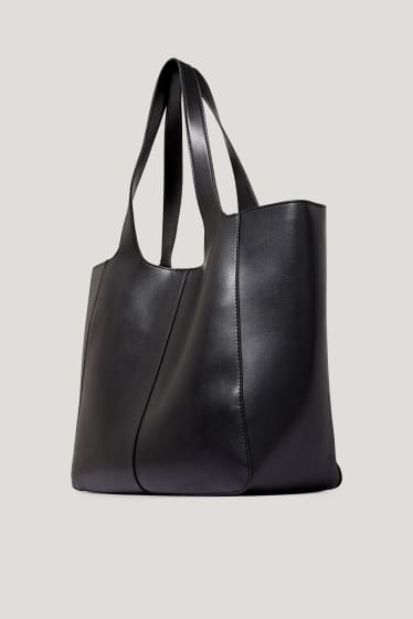 Damen - Shopper - Lederimitat - schwarz