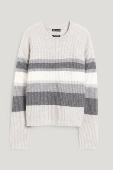 Femmes - Pull en cachemire - à rayures - gris clair