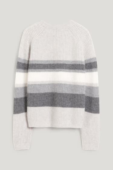 Femmes - Pull en cachemire - à rayures - gris clair