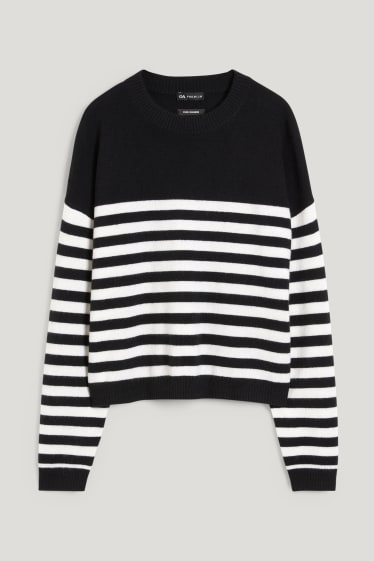 Women - Cashmere jumper - striped - black