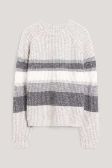 Femmes - Pull en cachemire - à rayures - gris clair