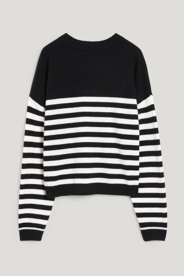 Women - Cashmere jumper - striped - black