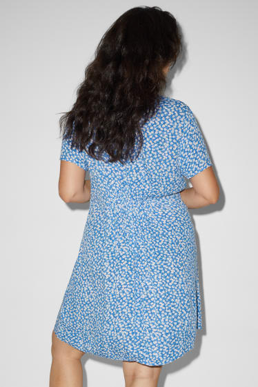 Señora XL - CLOCKHOUSE - vestido de línea evasé - de flores - azul / blanco