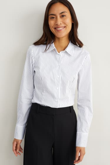 Damen - Business-Bluse - gestreift - weiß