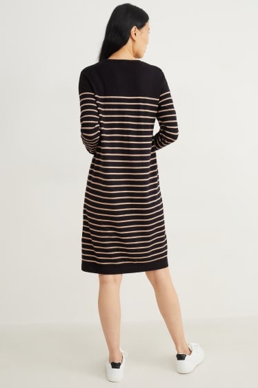 Damen - Basic-Strickkleid - gestreift - schwarz / beige