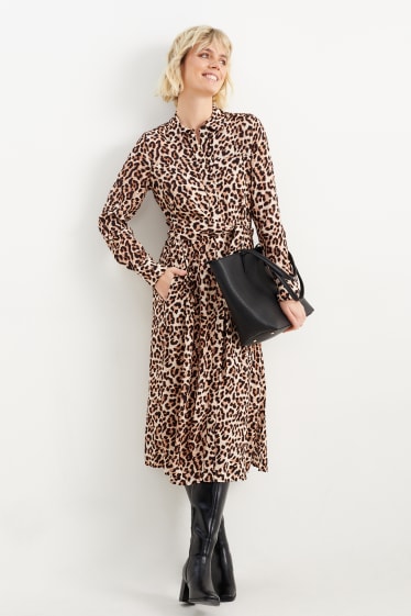 Damen - Column Kleid - gemustert - hellbraun