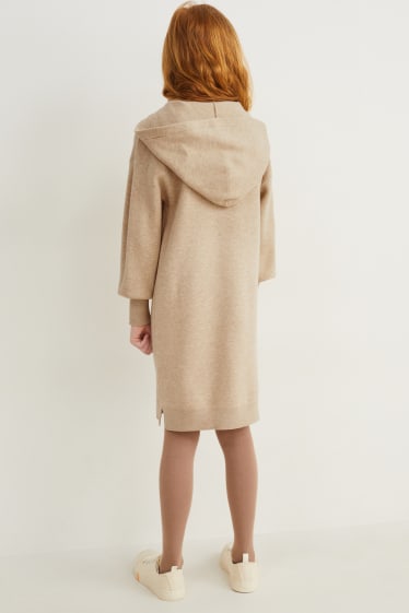 Kids Girls - Strickkleid mit Kapuze - hellbeige