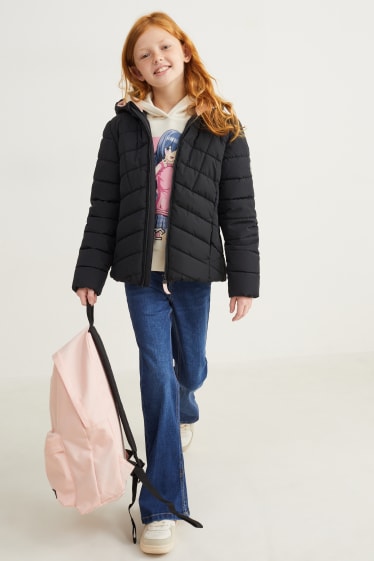 Kids Girls - Quilted jacket with hood - black