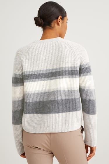 Femmes - Pull en cachemire - à rayures - gris clair