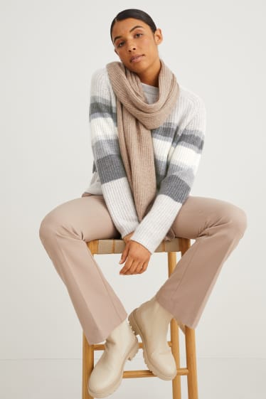 Femmes - Pull en cachemire - à rayures - gris clair