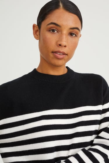 Women - Cashmere jumper - striped - black