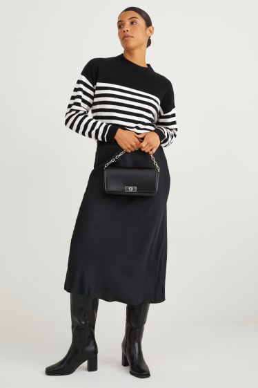 Women - Cashmere jumper - striped - black
