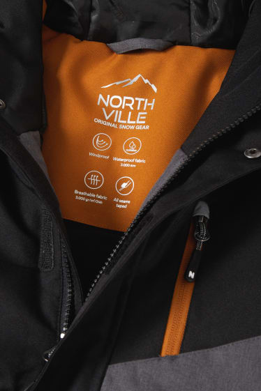 Niños - Chaqueta de esquí con capucha - negro