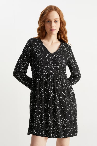 Women - V-neck dress - polka dot - black