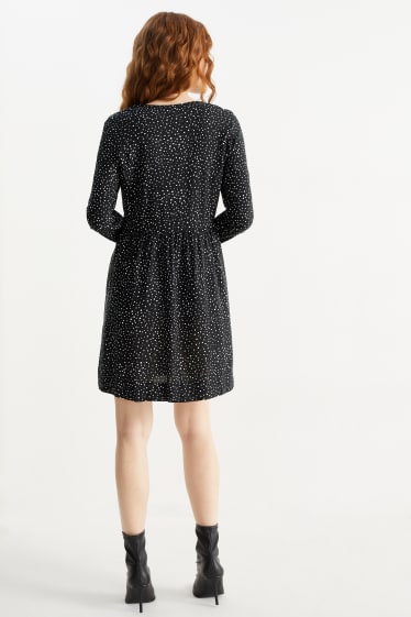 Women - V-neck dress - polka dot - black