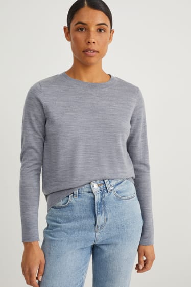 Damen - Basic-Merino-Pullover - grau