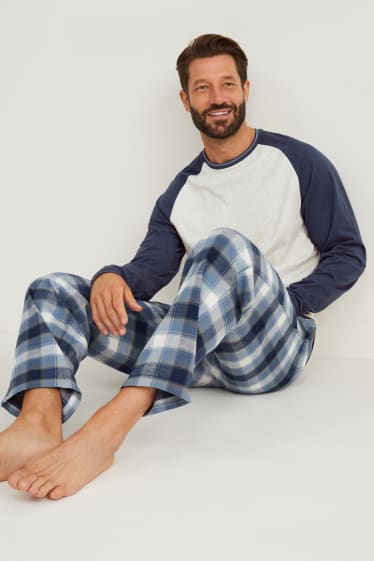 Uomo - Pigiama con pantaloni di flanella - blu scuro