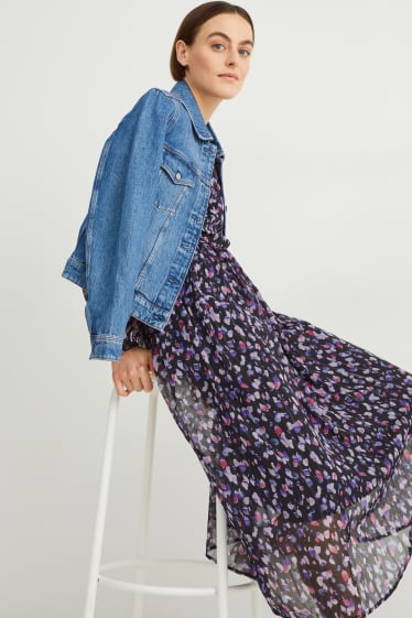 Dames - Jurk van chiffon - met patroon - donkerblauw