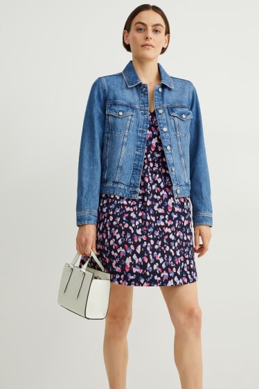 Women - V-neck dress - patterned - dark blue