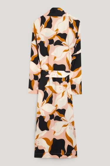 Femmes - Robe de chambre en satin - motif floral - rose